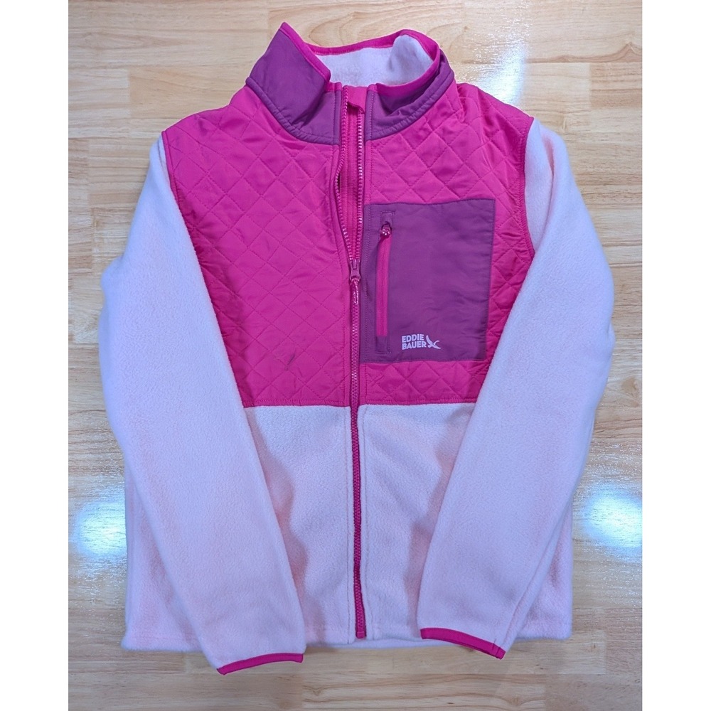 Eddie Bauer Kids Polar Fleece Jacket Girls XL 14/16 Pink Quilted Zip